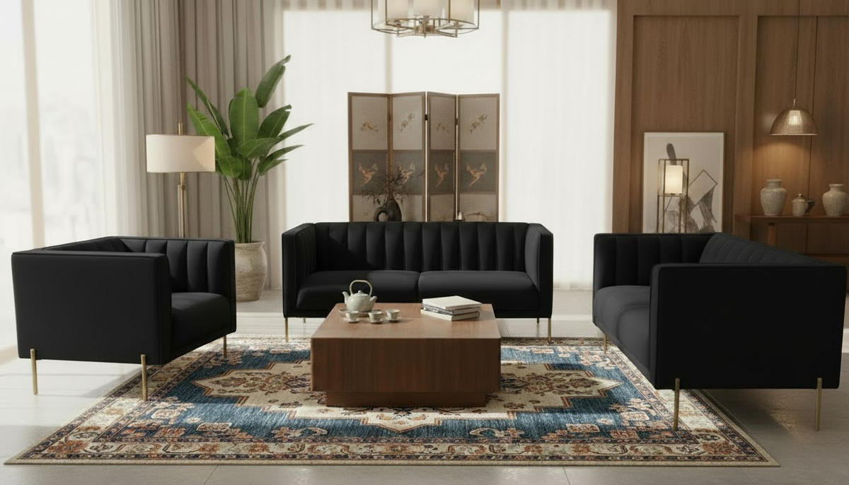 2-SITZER-SOFA Samt Schwarz  - Goldfarben/Schwarz, Design, Textil/Metall (144/75/85cm) - Livetastic