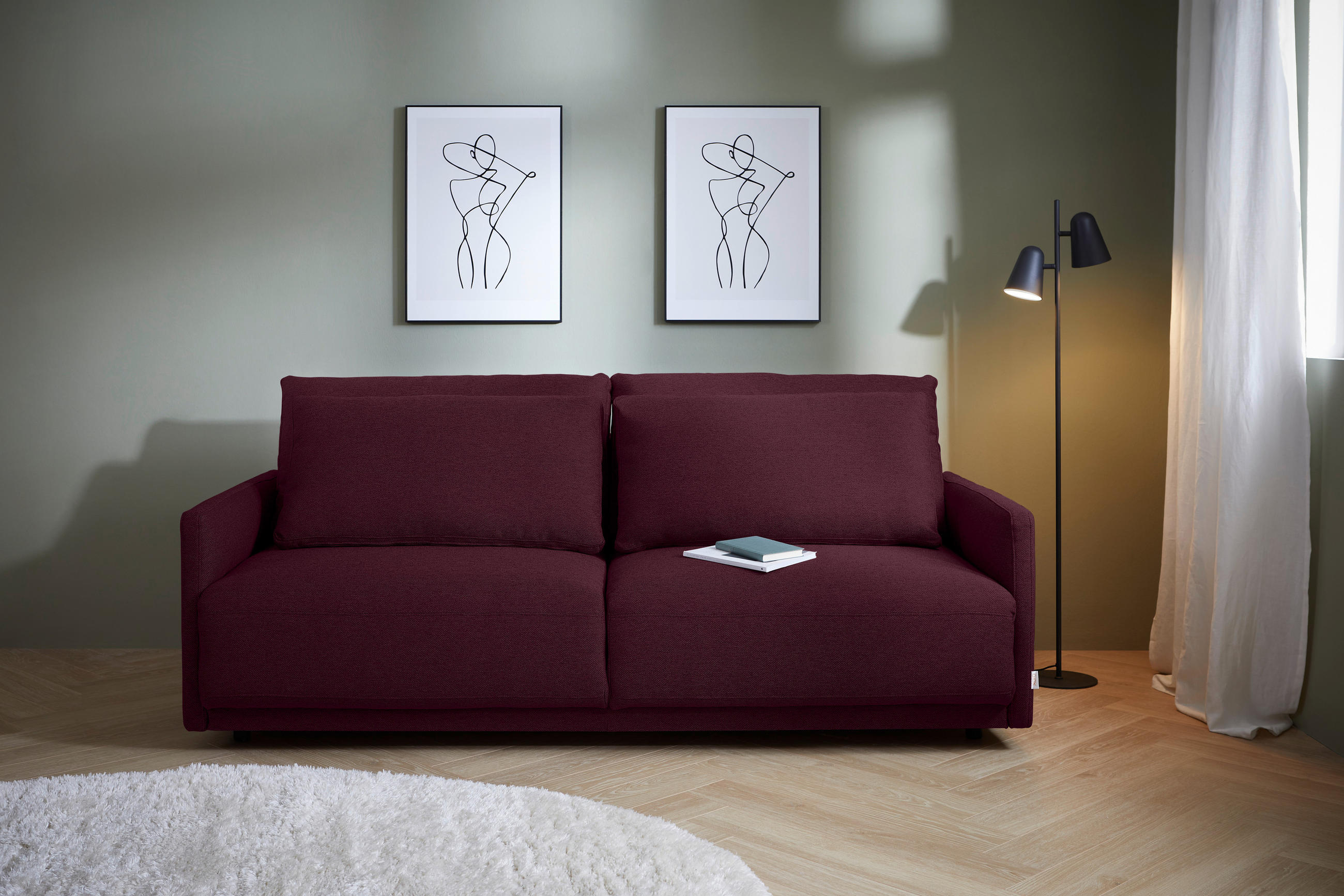 SCHLAFSOFA in Webstoff Weinrot  - Weinrot/Schwarz, Design, Kunststoff/Textil (217/95/110cm) - Livetastic
