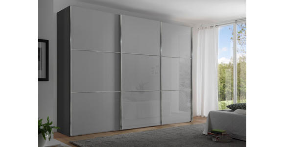 SCHWEBETÜRENSCHRANK 298/222/68 cm 3-türig  - Chromfarben/Dunkelgrau, KONVENTIONELL, Glas/Holzwerkstoff (298/222/68cm) - Moderano