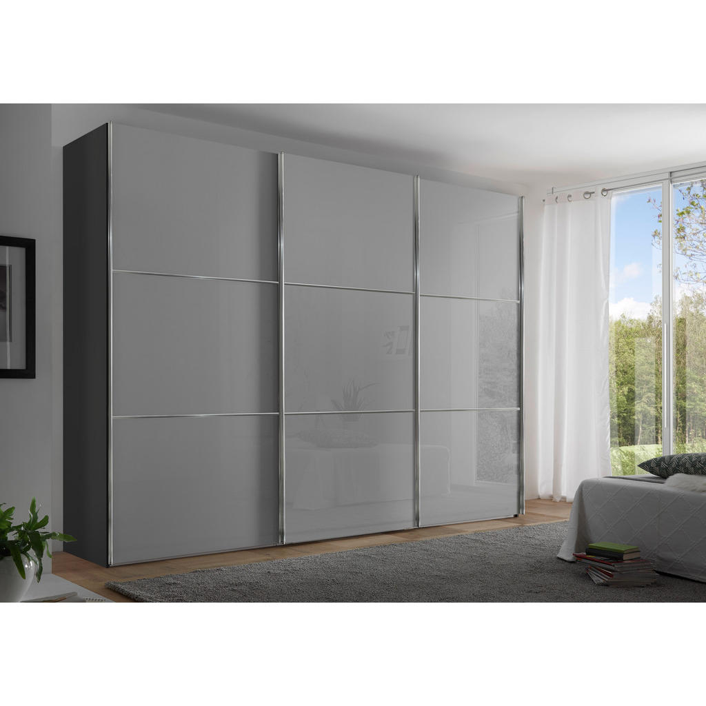 Thumbnail - Moderano Schwebetürenschrank, Hellgrau, Dunkelgrau, Metall, 10 Fächer, 2 Schubladen, 280x222x68 cm, Goldenes M, BQ - Bün...
