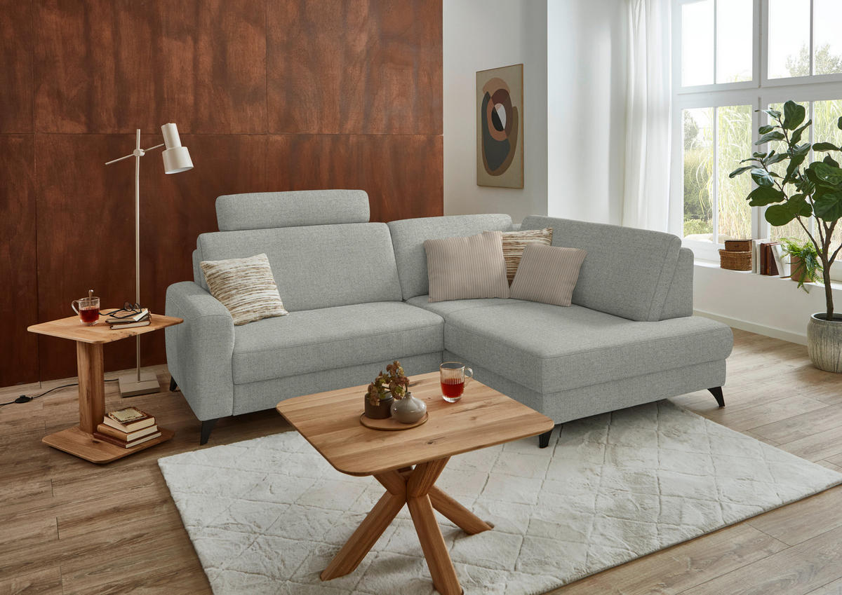 ECKSOFA  Chenille Hellgrau  - Hellgrau/Schwarz, Design, Textil/Metall (239/182cm) - Beldomo Comfort