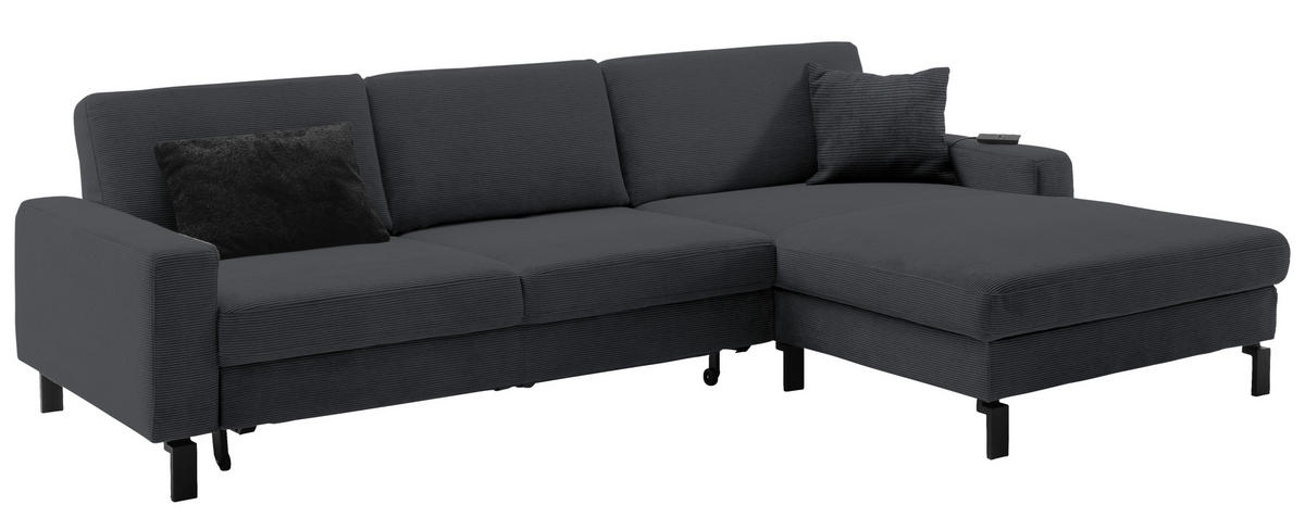 ECKSOFA in Cord Anthrazit  - Anthrazit/Schwarz, Design, Textil/Metall (298/185cm) - Pure Home Lifestyle