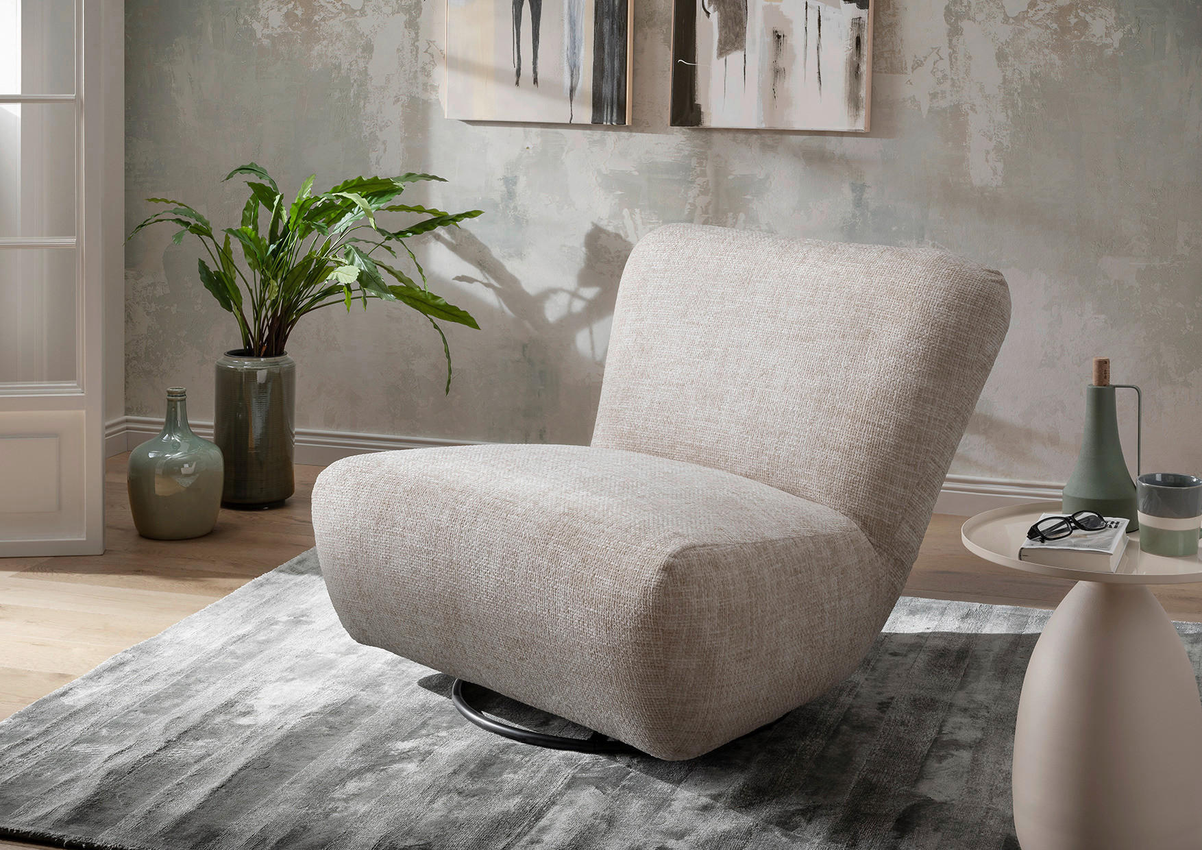 XXL-SESSEL in Struktur Creme  - Creme/Schwarz, Trend, Textil/Metall (95/77/94cm) - Livetastic