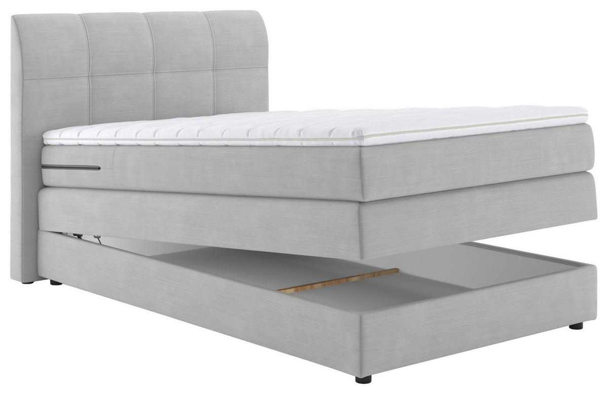 BOXSPRING-ÁGY 120/200 cm  világosszürke  - világosszürke/fekete, Modern, faalapú anyag/textil (120/200cm) - Carryhome