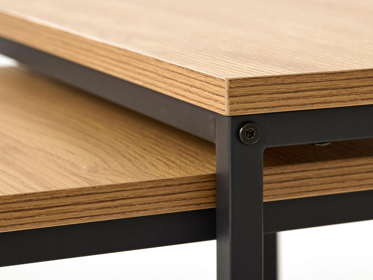 COUCHTISCHSET quadratisch Eichefarben  - Eichefarben/Schwarz, Basics, Holzwerkstoff/Metall (40-60/40-60/45-50cm) - Boxxx