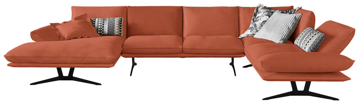 WOHNLANDSCHAFT in Echtleder Orange  - Schwarz/Orange, Natur, Leder/Metall (155/359/217cm) - Dieter Knoll
