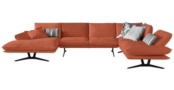 WOHNLANDSCHAFT in Echtleder Orange  - Schwarz/Orange, Natur, Leder/Metall (159/364/222cm) - Dieter Knoll