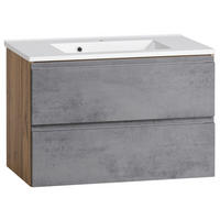 SKŘÍŇKA S UMYVADLEM, šedá, dub wotan, 80 cm - šedá/bílá, Moderní, kompozitní dřevo/kámen (80cm) - Held