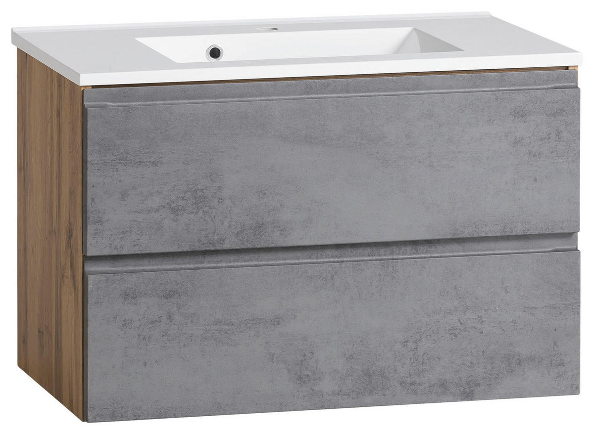SKŘÍŇKA S UMYVADLEM, šedá, dub wotan, 80 cm - šedá/bílá, Moderní, kompozitní dřevo/kámen (80cm) - Held