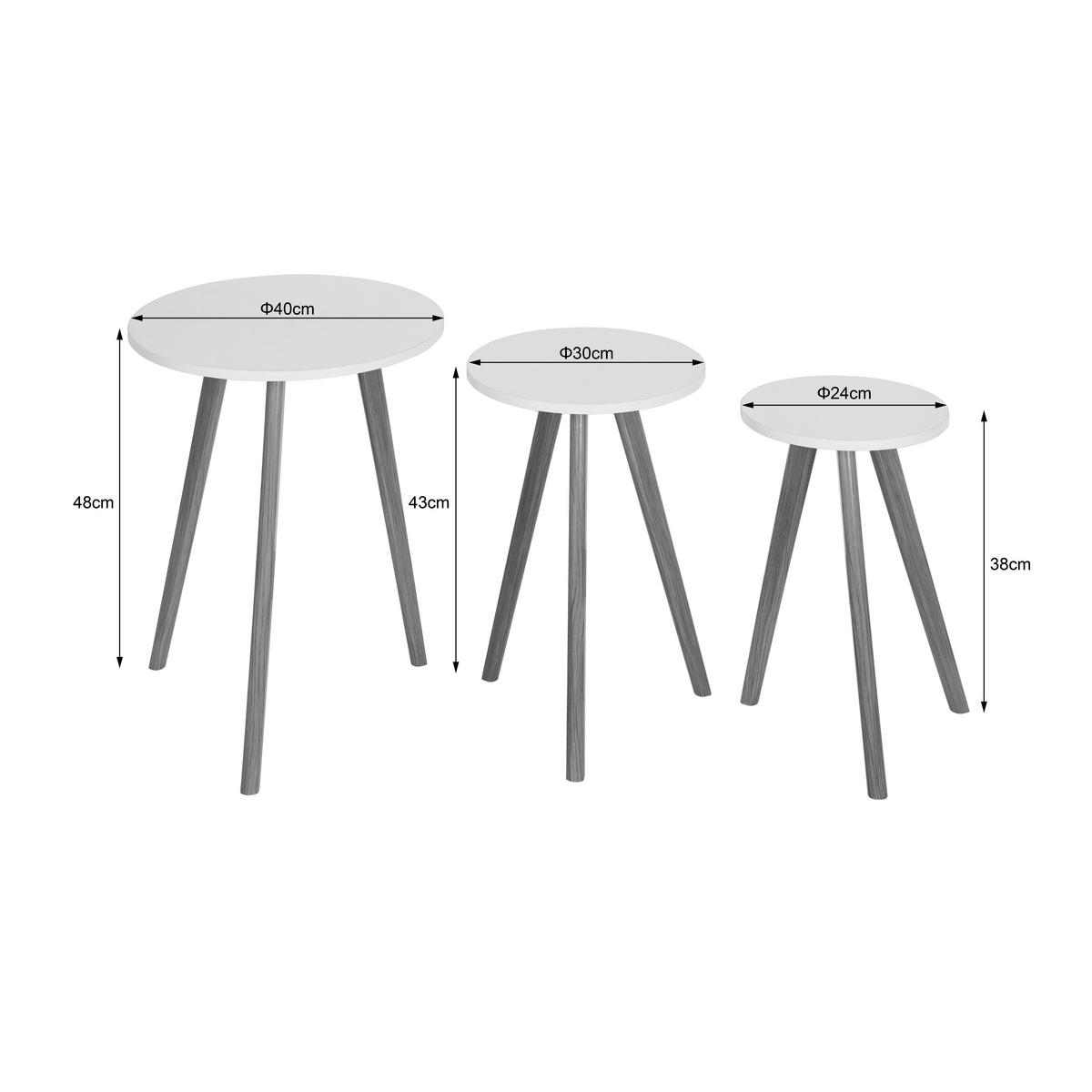 BEISTELLTISCHSET in Holz, Holzwerkstoff einfacher Aufbau 24-30-40/24-30-40/38-43-48 cm  - Naturfarben/Weiß, Basics, Holz/Holzwerkstoff (24-30-40/24-30-40/38-43-48cm) - Carryhome