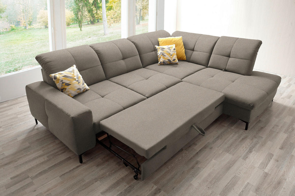 ECKSOFA in Chenille Hellbraun  310/240 cm  - Hellbraun/Schwarz, Design, Textil/Metall (310/240cm) - Xora