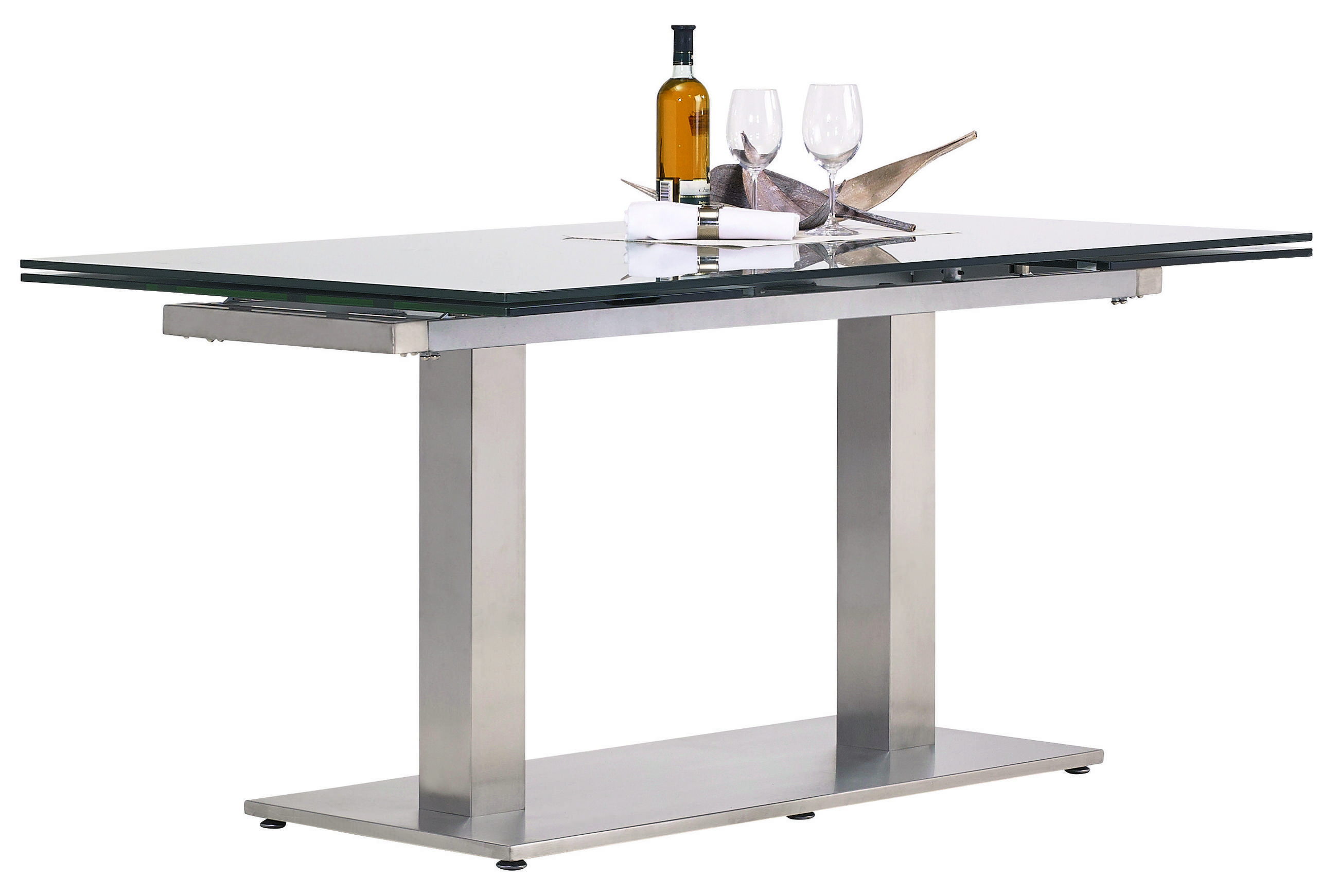 Esstisch in Metall, Glas 160(250)/90/77 cm