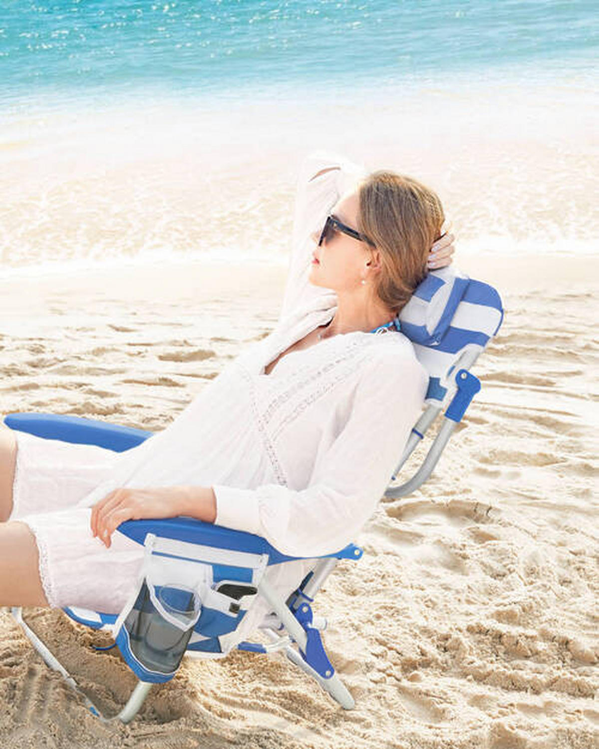 STRANDSTUHL Aluminium Blau, Weiß  - Blau/Weiß, Basics, Textil/Metall (68/75/63cm) - Modante