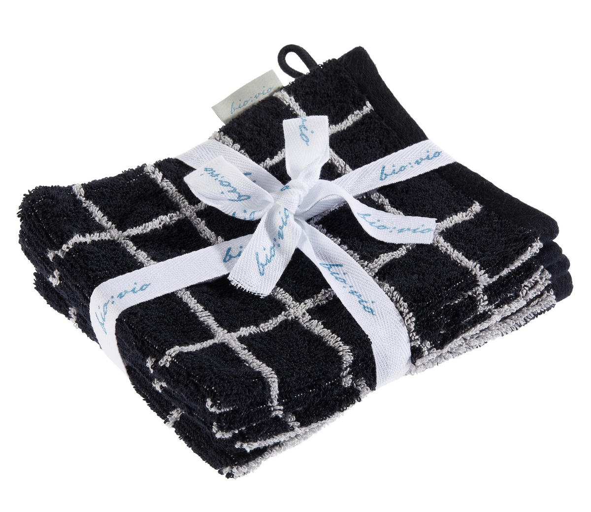 FROTTIERSET Schwarz, Silberfarben 4-teilig  - Silberfarben/Schwarz, Natur, Textil (16/21cm) - Bio:Vio