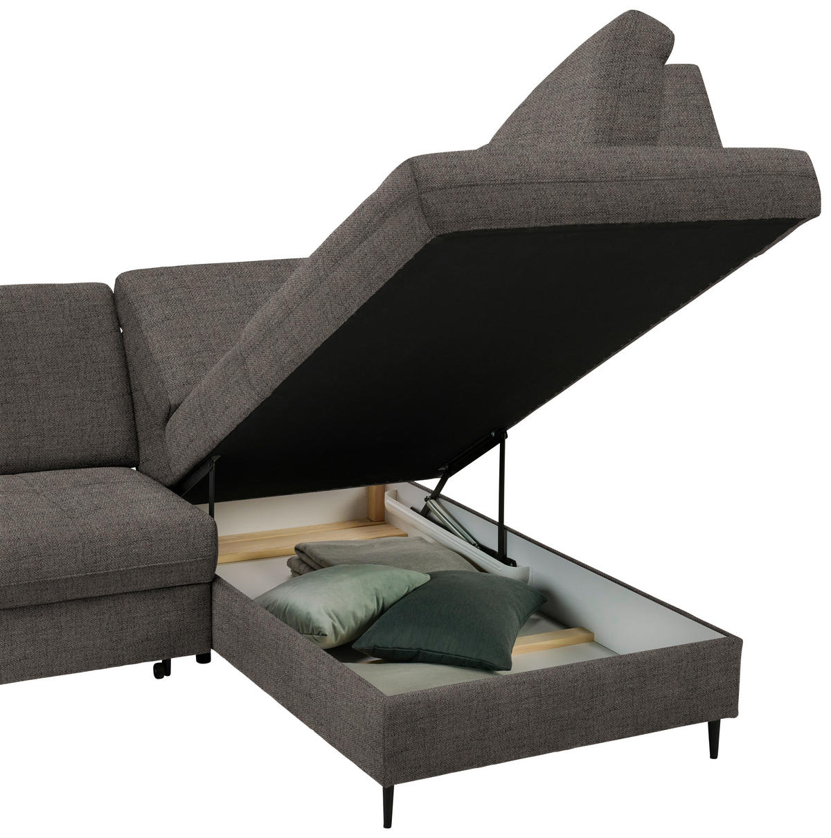ECKSOFA in Chenille Graubraun  - Graubraun/Schwarz, Modern, Holz/Textil (241/184cm) - Carryhome