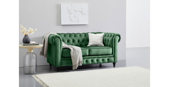 CHESTERFIELD-SOFA Samt Grün, Schwarz - Schwarz/Grün, Trend, Holz/Textil (165/73/87cm) - Xora