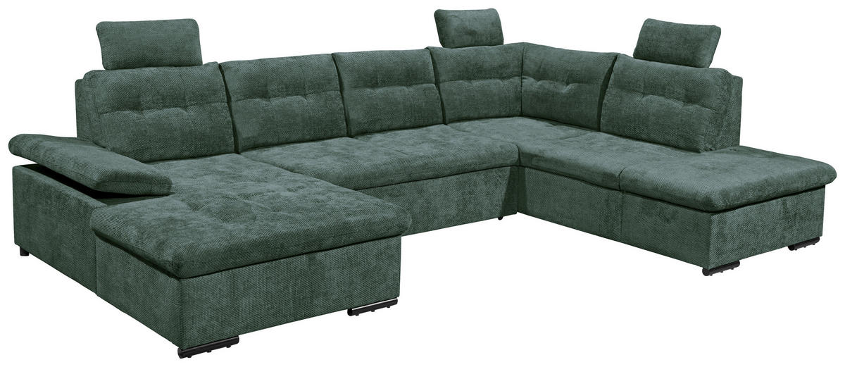 WOHNLANDSCHAFT RONDA Dunkelgrün Webstoff  - Dunkelgrün/Schwarz, Basics, Kunststoff/Textil (170/324/218cm) - Livetastic