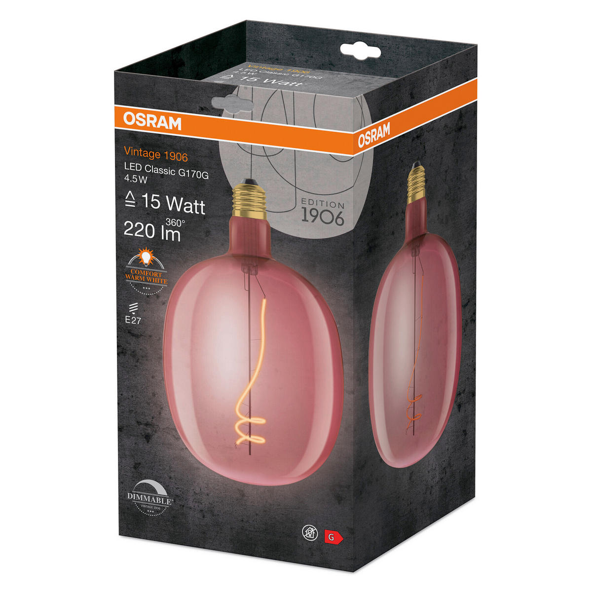 LED-LEUCHTMITTEL   E27 4,5 W  - Rosa, Basics, Glas (17/27cm) - Ledvance