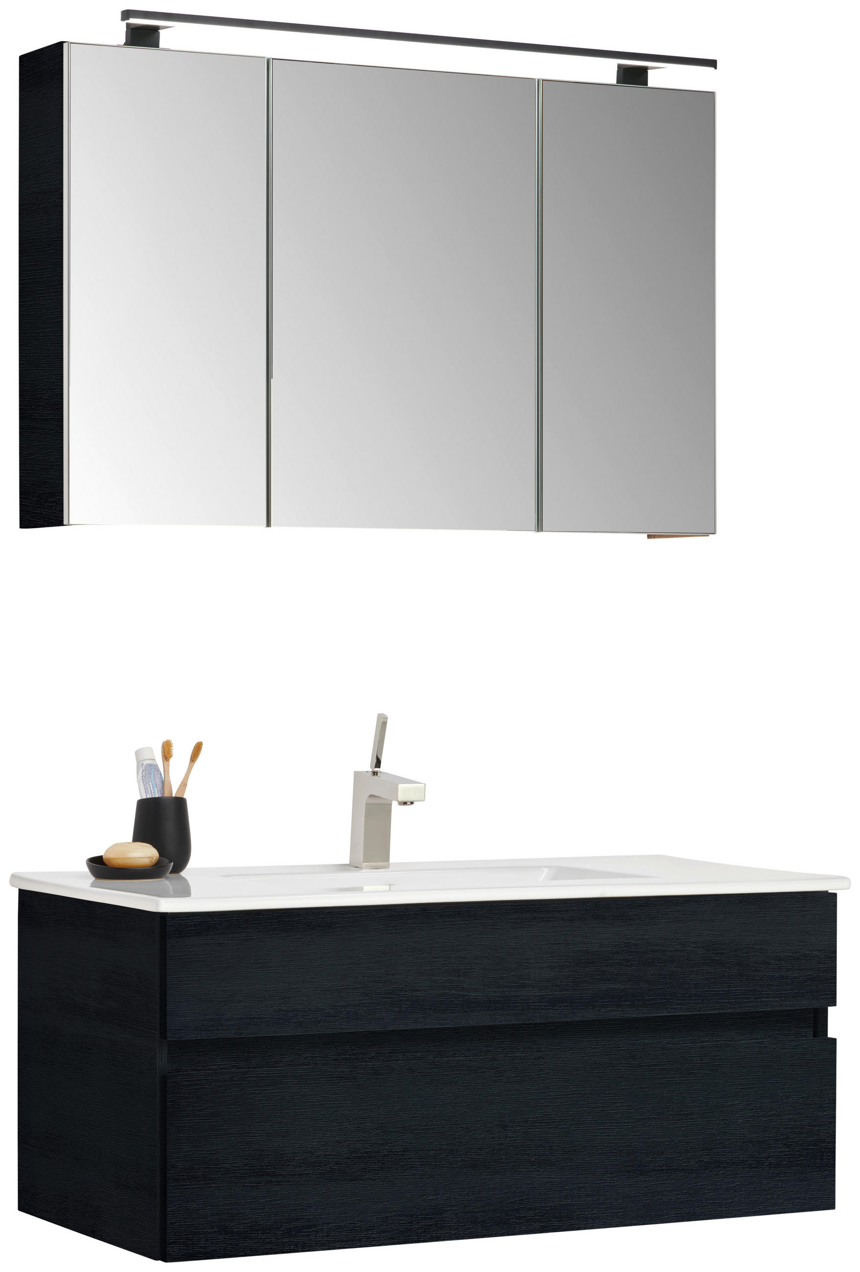 BADEZIMMER 3-teilig  in 102 cm  - Schwarz/Weiß, Design, Glas/Keramik (102cm) - Novel