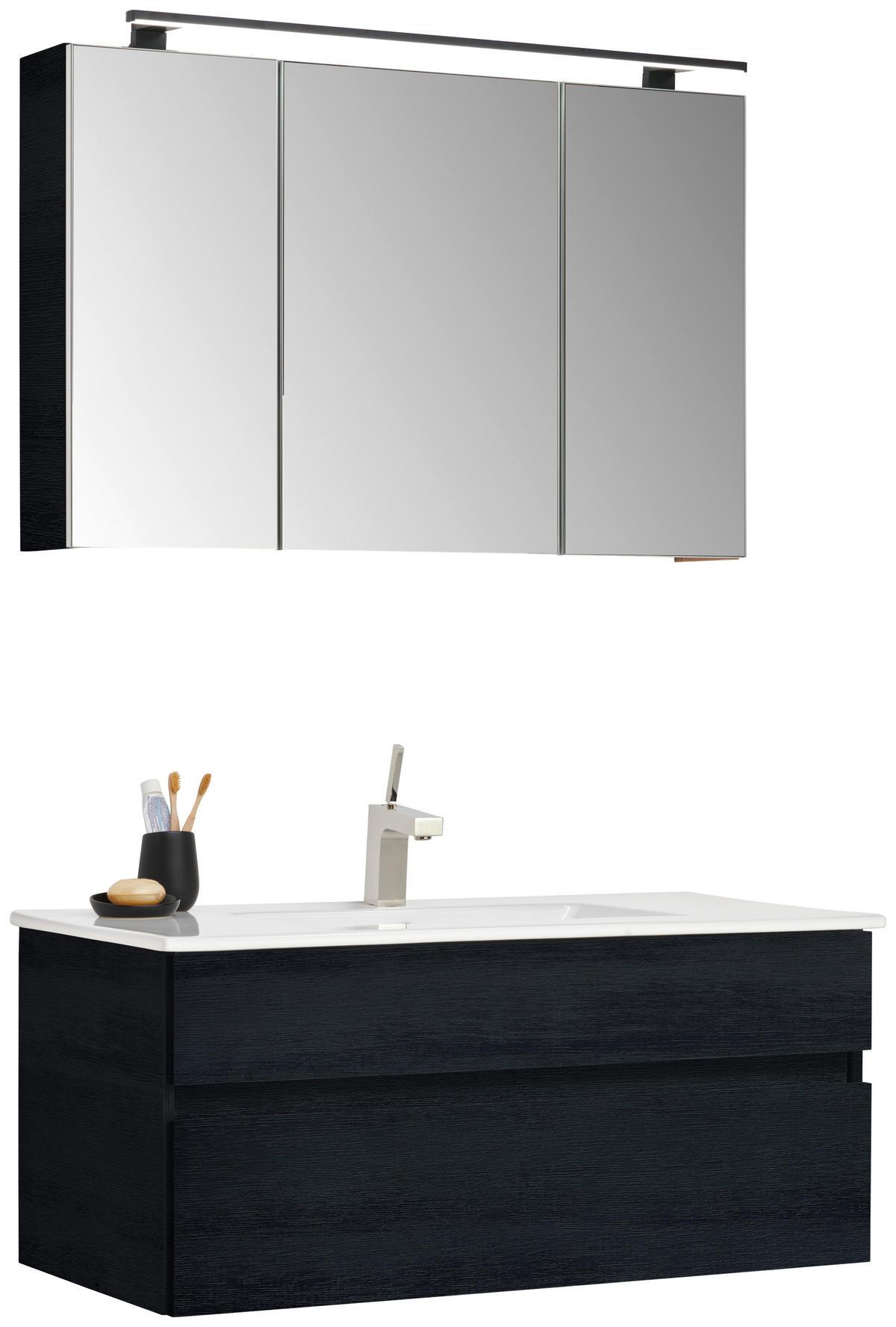 BADEZIMMER 3-teilig  in 102 cm  - Schwarz/Weiß, Design, Glas/Keramik (102cm) - Novel