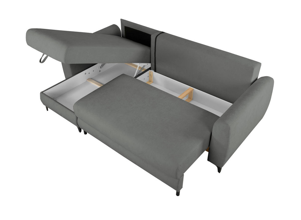 ECKSOFA Moli Dunkelgrau Bouclé  - Dunkelgrau/Schwarz, Design, Textil/Metall (236/148cm) - MID.YOU