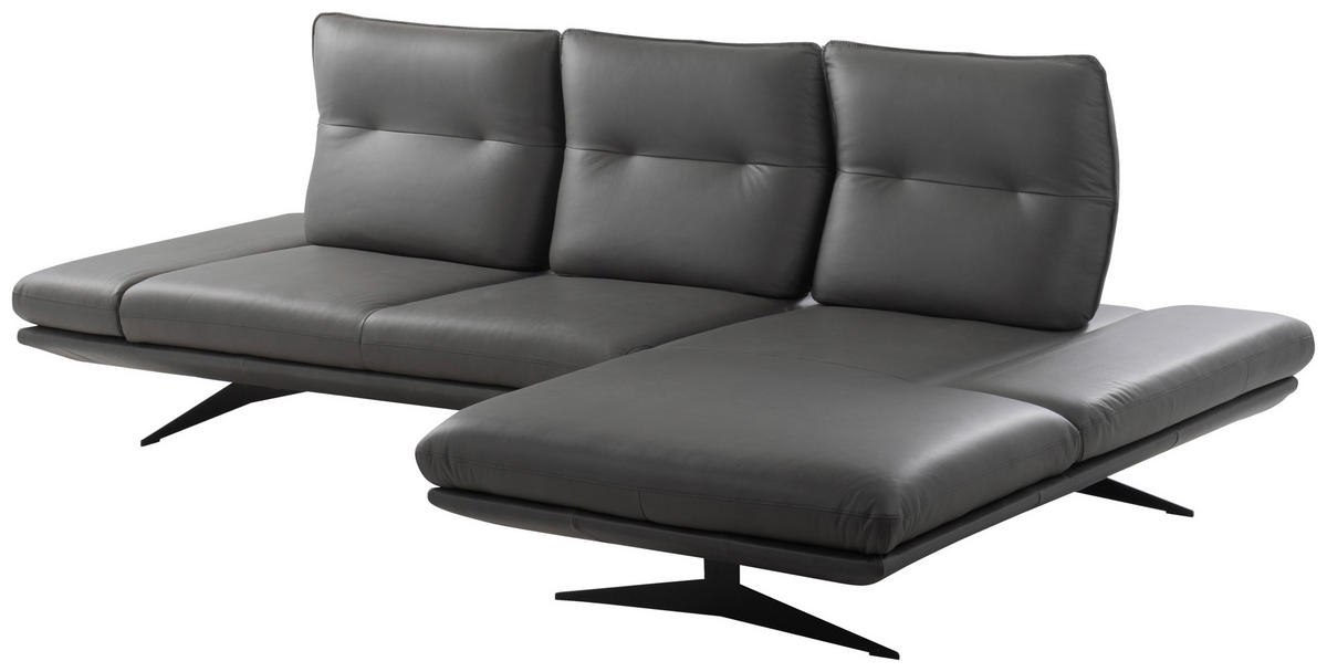 ECKSOFA  in Echtleder Dunkelgrau  291/180 cm  - Dunkelgrau/Schwarz, Design, Leder/Metall (291/180cm) - Celina Home