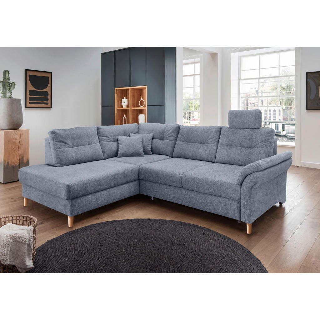 Thumbnail - Livetastic Ecksofa, Hellblau, Textil, Buche, 4-Sitzer, Füllung: Schaumstoff, Ottomane links, L-Form, 264x206 cm, Liegefu...