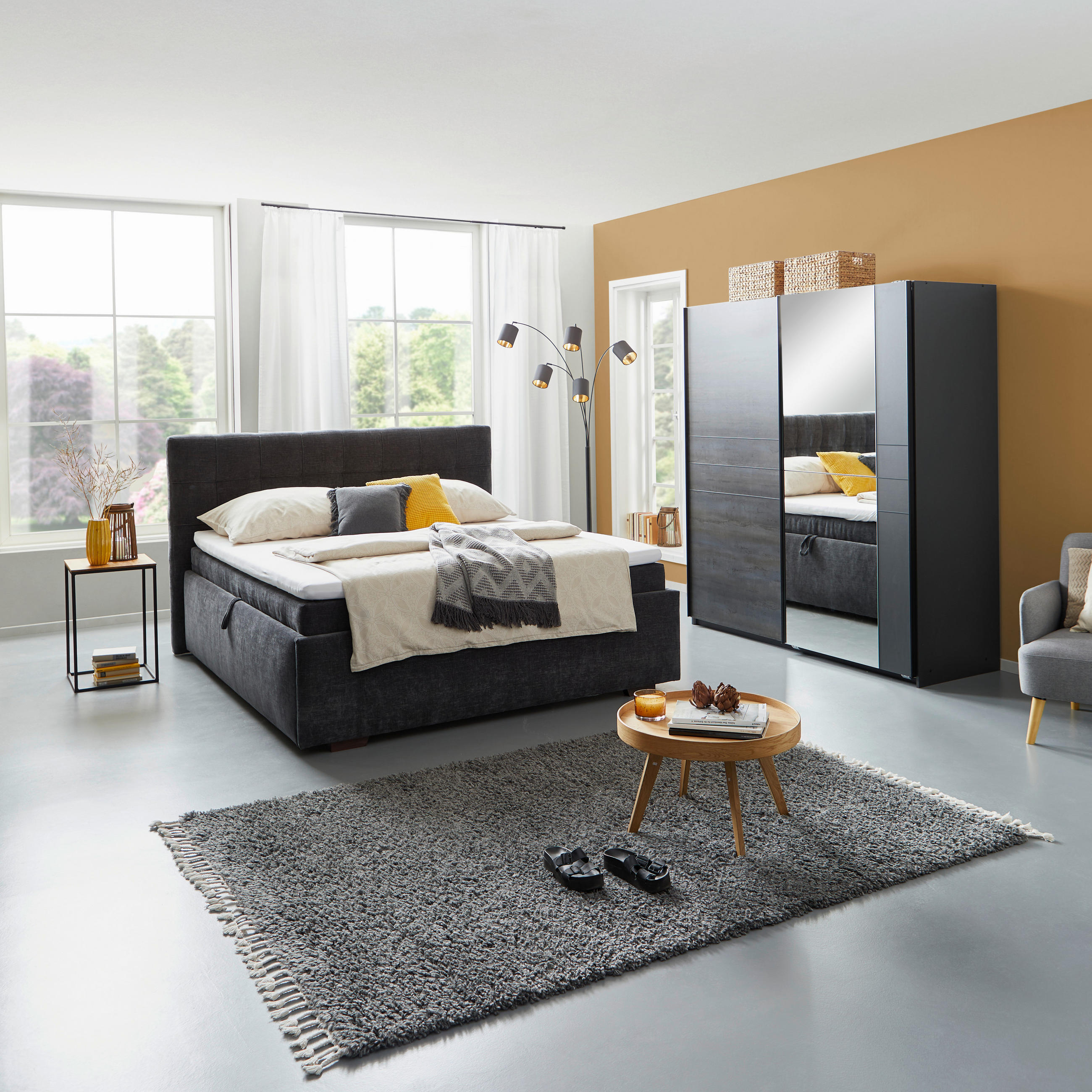 SKJUTDÖRRSGARDEROB 180/198/64 cm 2-dörrar - grafitfärgad/svart, Modern, metall/trämaterial (180/198/64cm) - MID.YOU