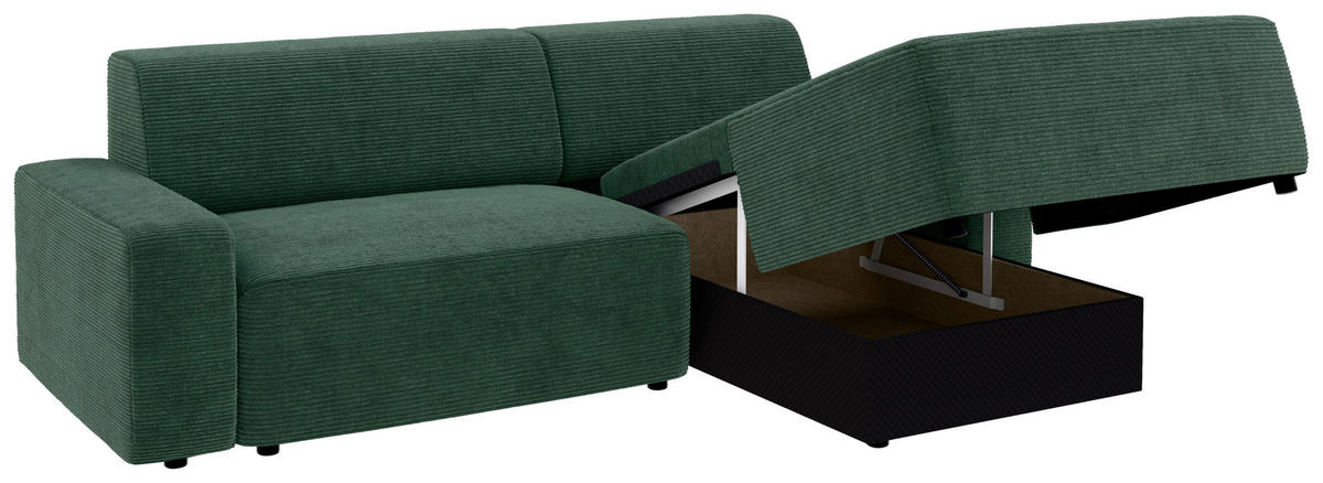 ECKSOFA in Cord Dunkelgrün  - Dunkelgrün/Schwarz, Modern, Kunststoff/Textil (246/162cm) - Trendmanufaktur