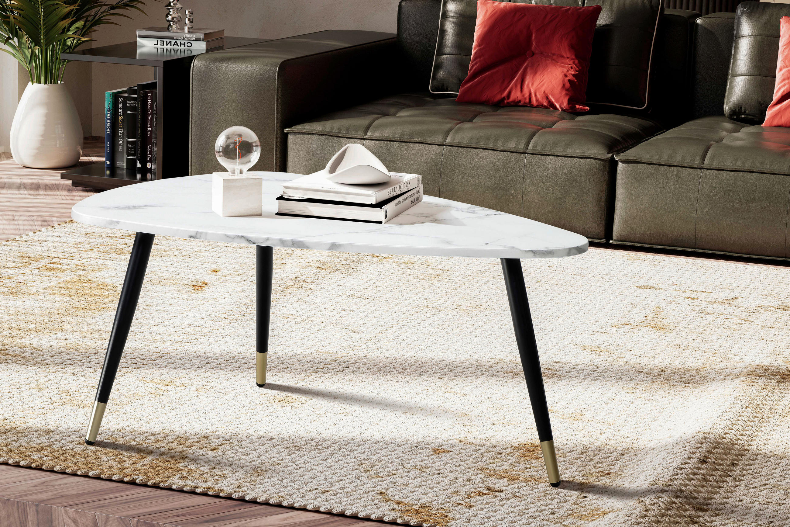 COUCHTISCH 90/60/41 cm organisch Weiß  - Goldfarben/Schwarz, Design, Holzwerkstoff/Metall (90/60/41cm) - MID.YOU
