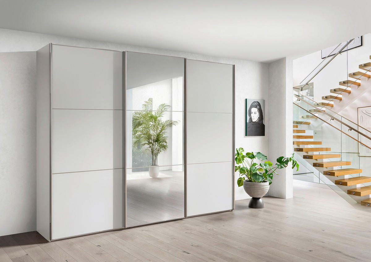 SCHWEBETÜRENSCHRANK 225/236/67 cm 3-türig Weiß  - Chromfarben/Weiß, MODERN, Glas/Holzwerkstoff (225/236/67cm) - Chameo