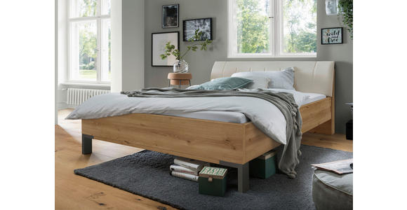 BETT 140/200 cm  in Champagner, Eiche Bianco  - Schieferfarben/Eiche Bianco, KONVENTIONELL, Holzwerkstoff/Textil (140/200cm) - Dieter Knoll