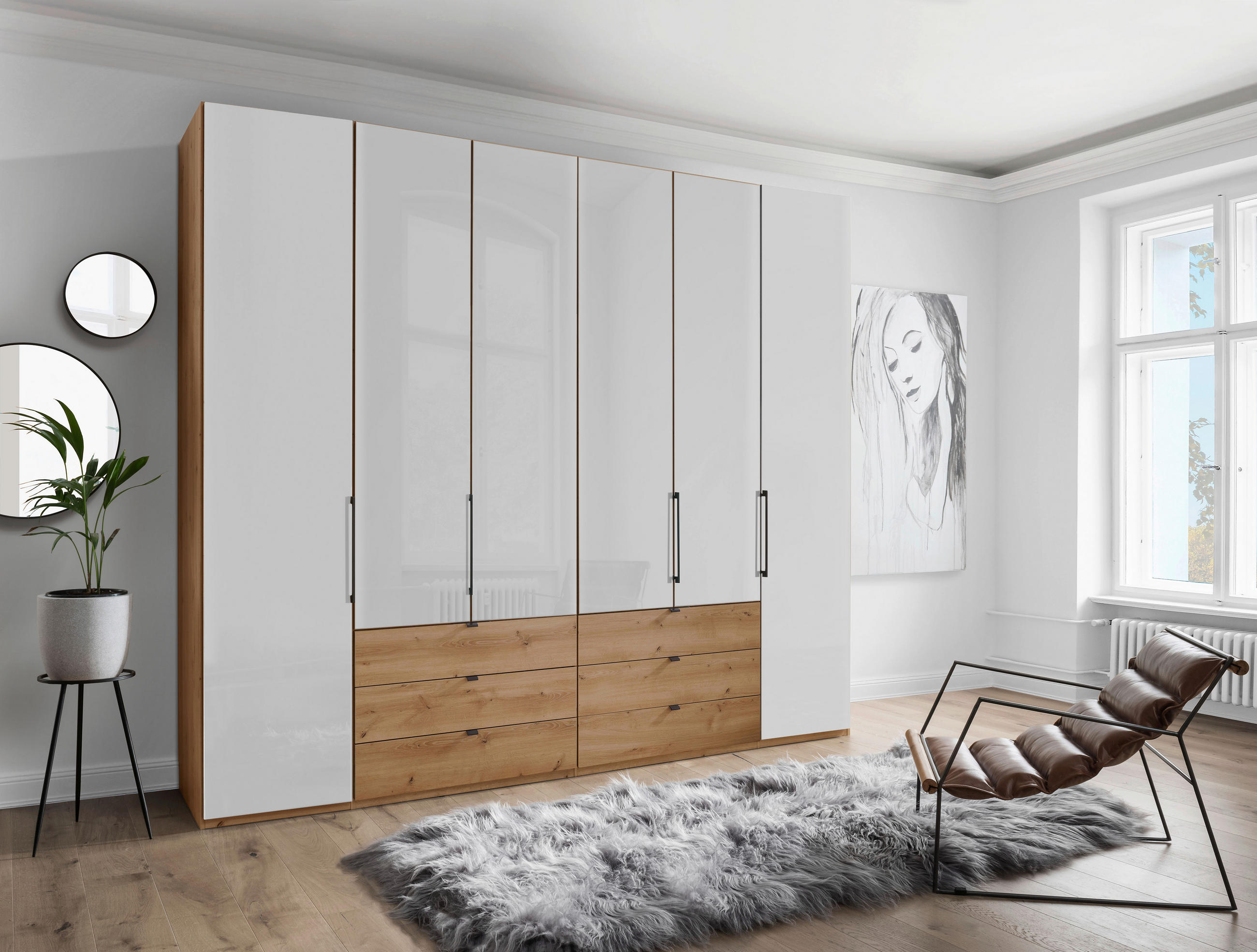 FALTTÜRENSCHRANK in Weiss, Eiche Bianco  - Schieferfarben/Weiss, Konventionell, Glas/Holzwerkstoff (250/236/58cm) - Dieter Knoll