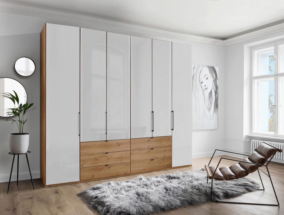 FALTTÜRENSCHRANK in Weiss, Eiche Bianco  - Schieferfarben/Weiss, Konventionell, Glas/Holzwerkstoff (250/236/58cm) - Dieter Knoll