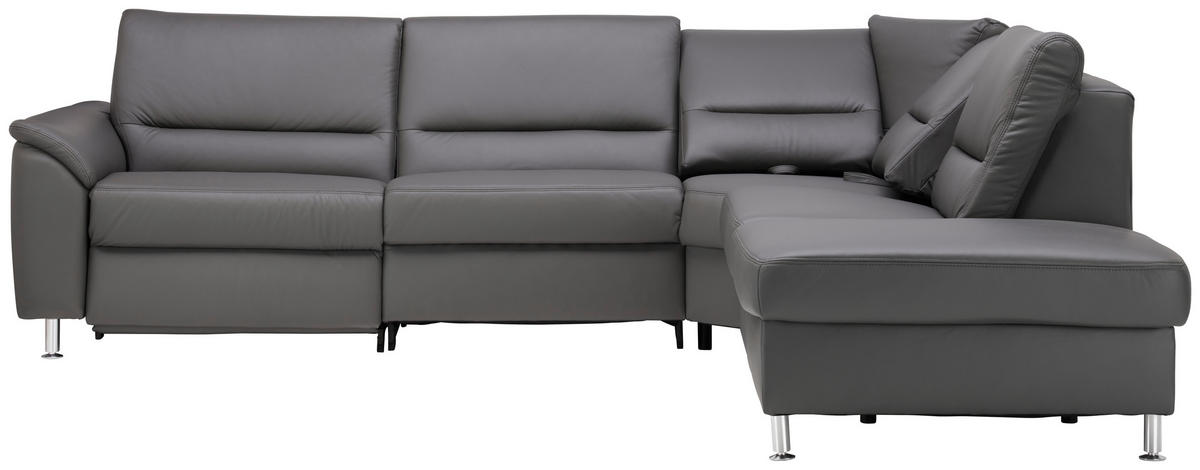 ECKSOFA in Echtleder Grau  290/249 cm  - Alufarben/Grau, KONVENTIONELL, Leder/Metall (290/249cm) - Beldomo Premium