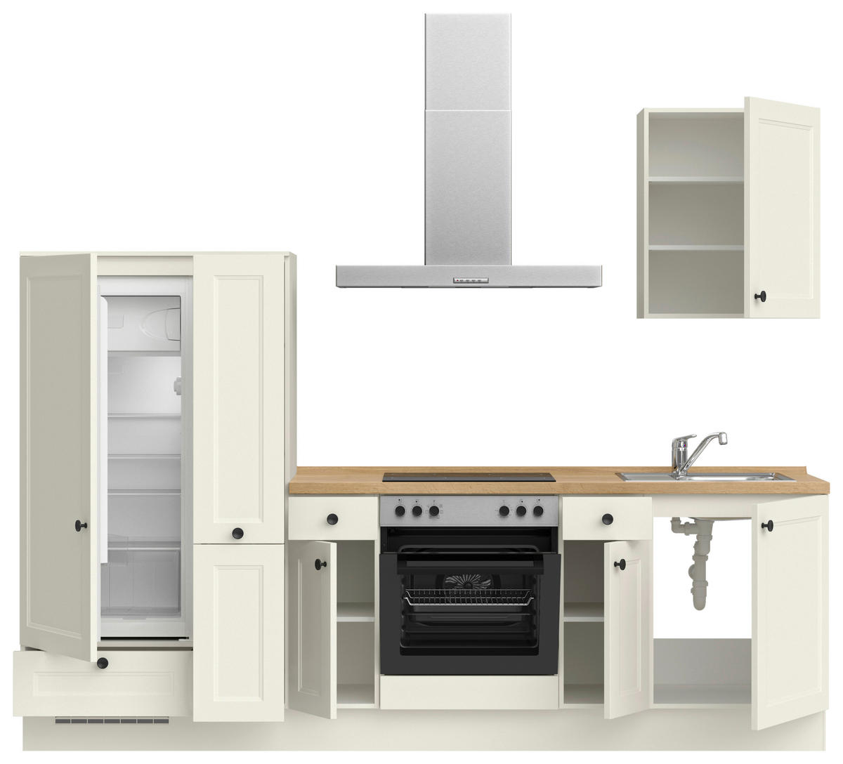 KÜCHENBLOCK Cascada 270 cm  in Weiß, Eichefarben  - Eichefarben/Schwarz, MODERN, Holzwerkstoff/Metall (270cm) - Nobilia