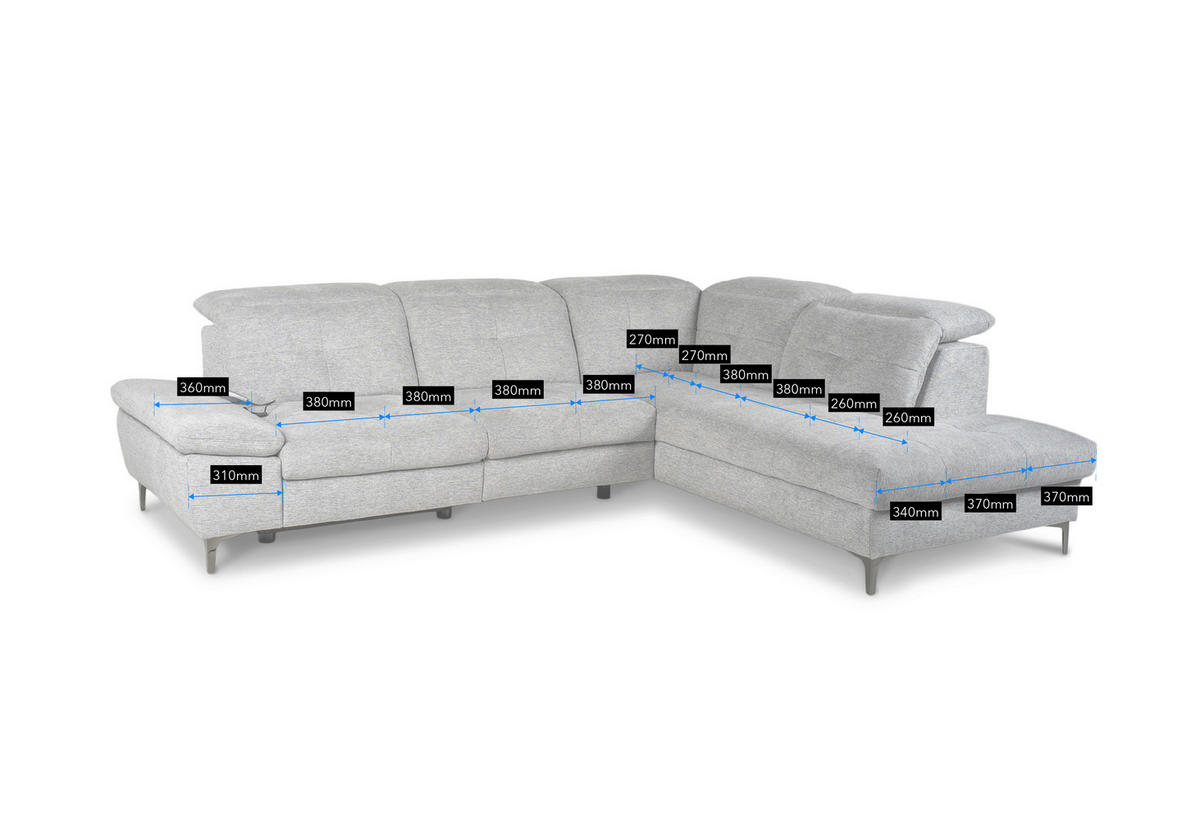 ECKSOFA Greige Webstoff  - Greige/Schwarz, KONVENTIONELL, Textil/Metall (288/225cm) - Carryhome