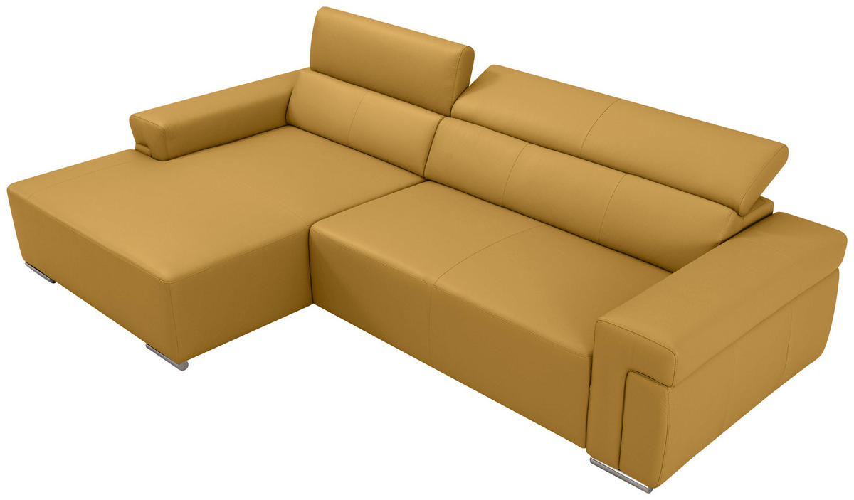Ecksofa inkl. Funktion DUA Senfgelb Echtleder  - Chromfarben/Senfgelb, Design, Leder/Metall (170/293cm) - Novel