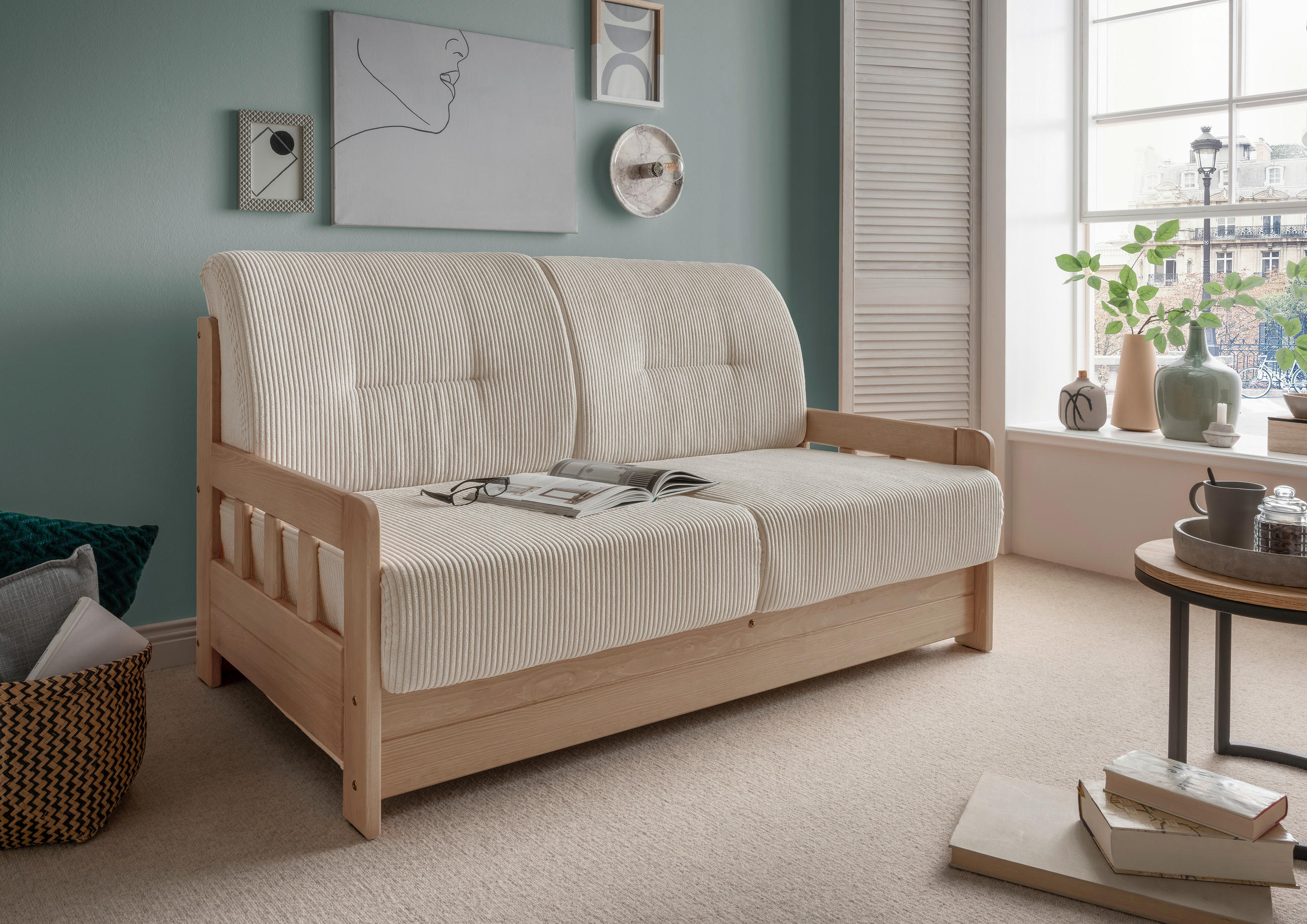 SCHLAFSOFA Textil Naturfarben, Beige  - Beige/Naturfarben, Modern, Holz/Textil (154/88/90cm) - Livetastic