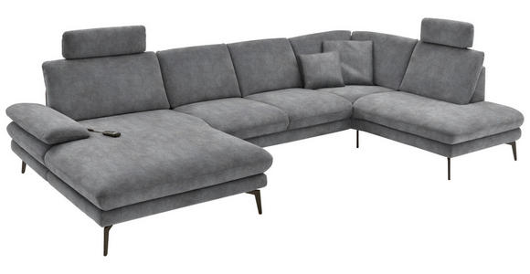 WOHNLANDSCHAFT in Velours Silberfarben - Silberfarben/Schwarz, Design, Textil/Metall (180/344/208cm) - Dieter Knoll