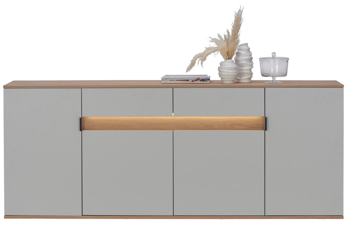 ŠIROKÁ KOMODA, sukový dub, farba duba, svetlosivá, 205,6/80/42 cm - čierna/farba duba, Design, kov/drevo (205,6/80/42cm) - Dieter Knoll