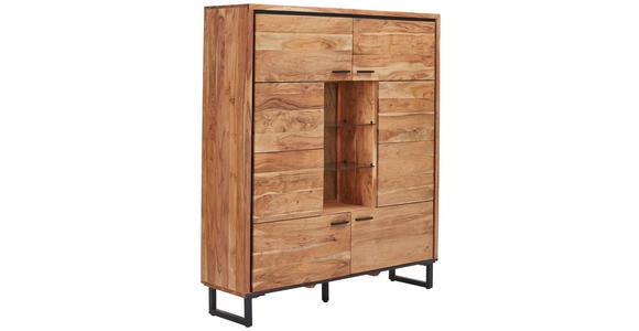 HIGHBOARD  in 145/165/40 cm  - Schwarz/Akaziefarben, MODERN, Glas/Holz (145/165/40cm) - Carryhome
