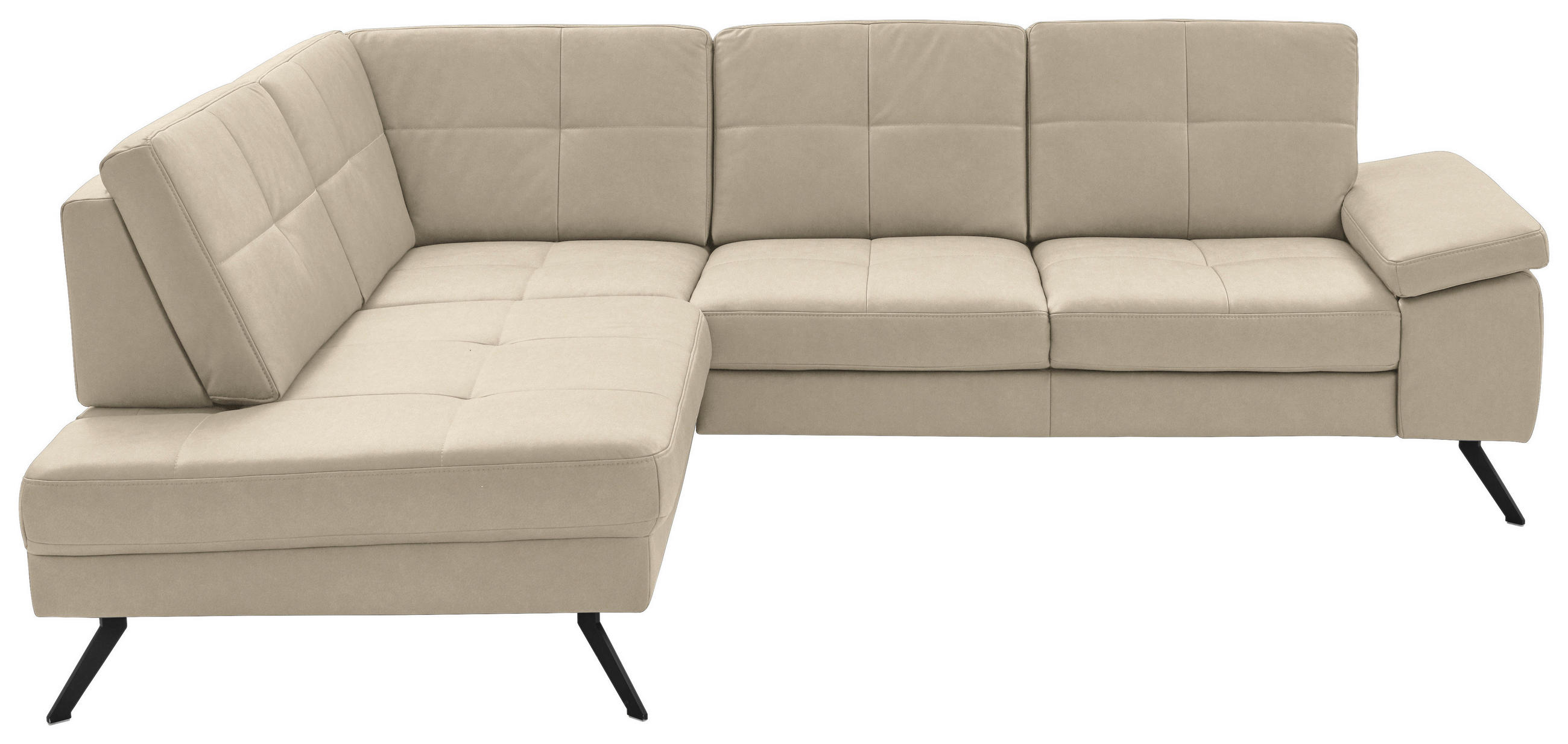 ECKSOFA in Lederlook, Mikrofaser Beige  - Beige/Schwarz, Design, Textil/Metall (194/261cm) - Beldomo System