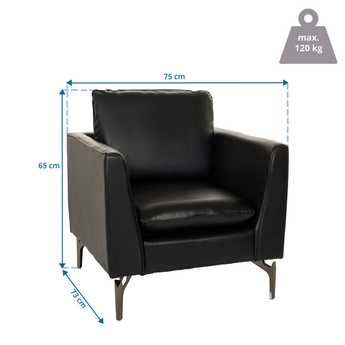SESSEL in Lederlook Schwarz  - Schwarz, MODERN, Leder/Metall (75/65/73cm) - MID.YOU