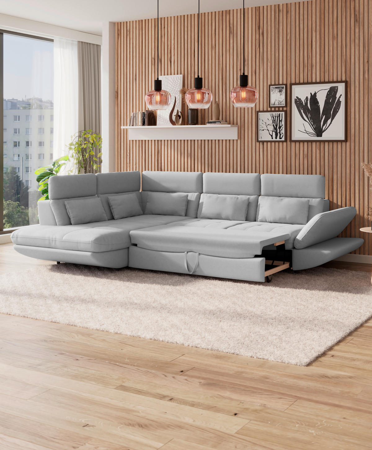 WOHNLANDSCHAFT Hellgrau Webstoff  - Hellgrau/Schwarz, MODERN, Kunststoff/Textil (233/311cm) - MID.YOU