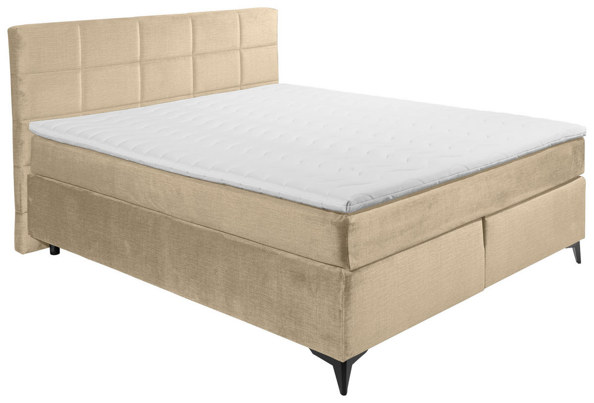 BOXSPRINGBETT 180/200 cm  in Creme  - Creme/Schwarz, Design, Holzwerkstoff/Kunststoff (180/200cm) - Xora