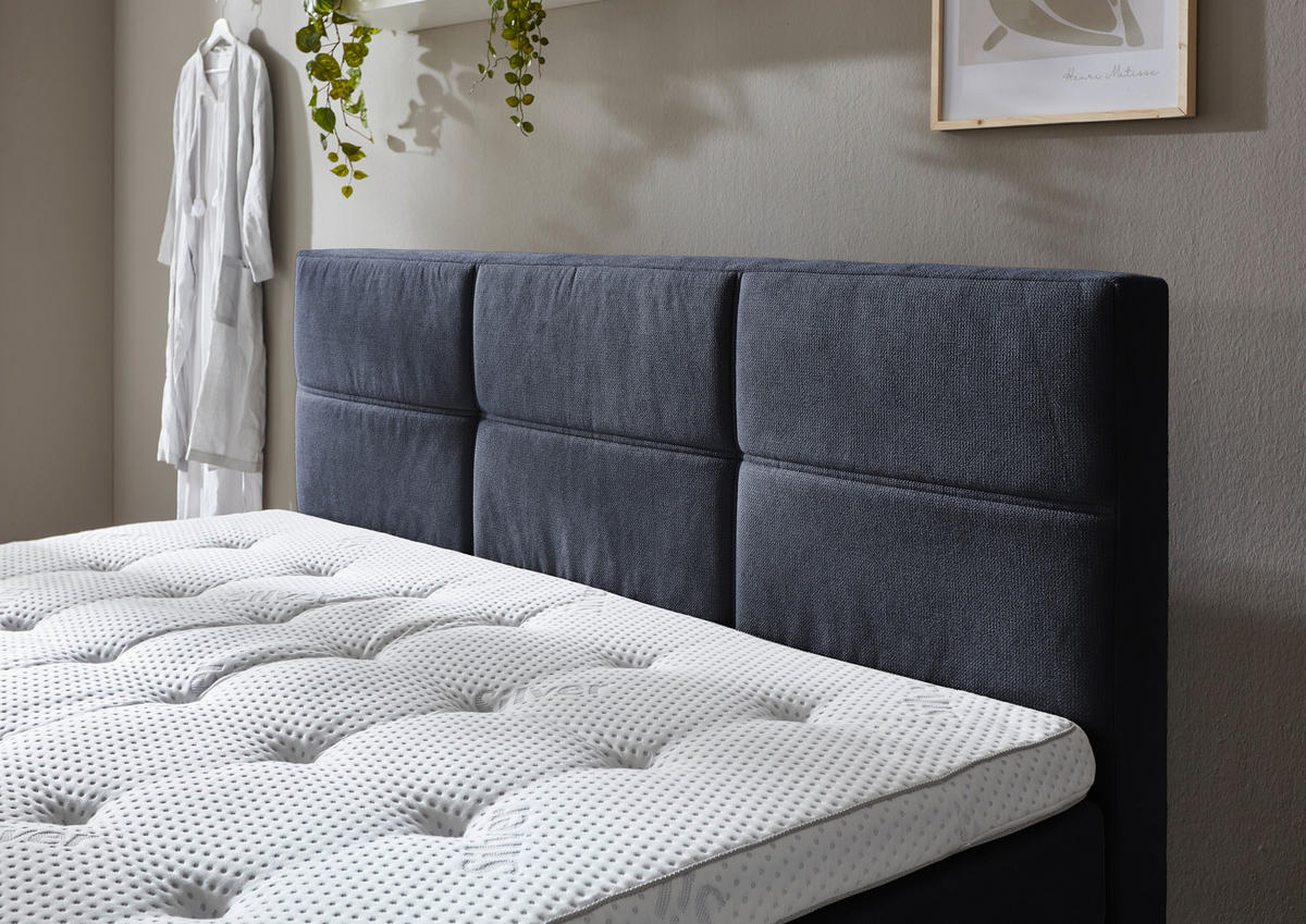 BOXSPRINGBETT 180/200 cm  in Dunkelblau  - Eichefarben/Dunkelblau, KONVENTIONELL, Holz/Textil (180/200cm) - Boxxx
