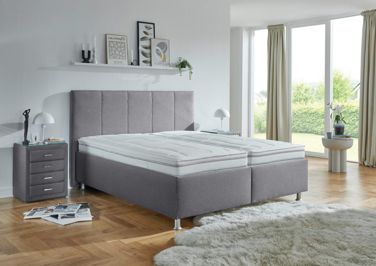 POLSTERBETT 160/200 cm,  in Grau, Matratze, gepolstertes Kopfteil, Lattenrost, Bettkasten, H2 + H3 = mittel + fest  - Alufarben/Weiß, KONVENTIONELL, Holz/Holzwerkstoff (160/200cm) - Beldomo - Sleep