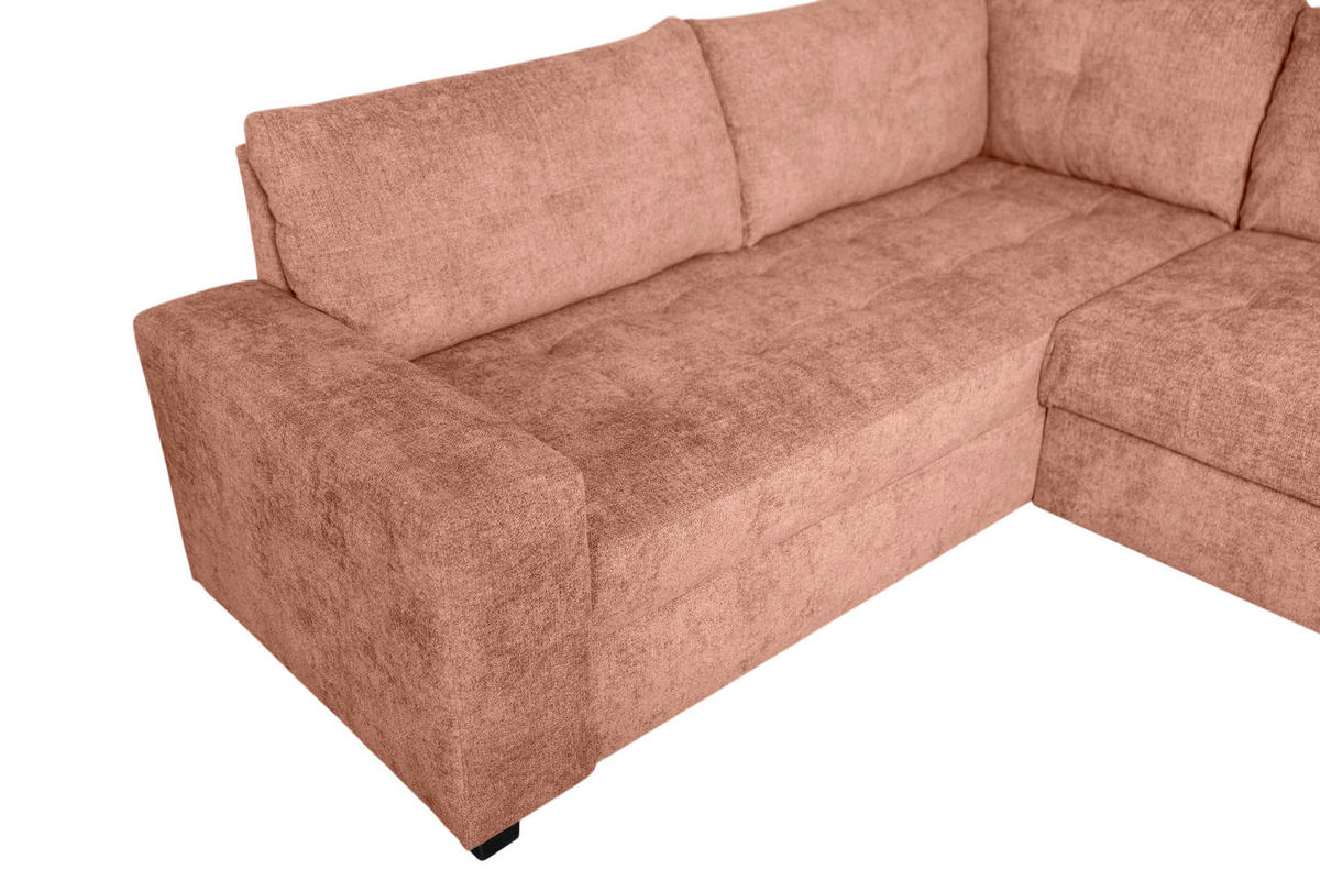 WOHNLANDSCHAFT VALERI Koralle Chenille  - Koralle/Schwarz, Design, Kunststoff/Textil (208/305/157cm) - MID.YOU