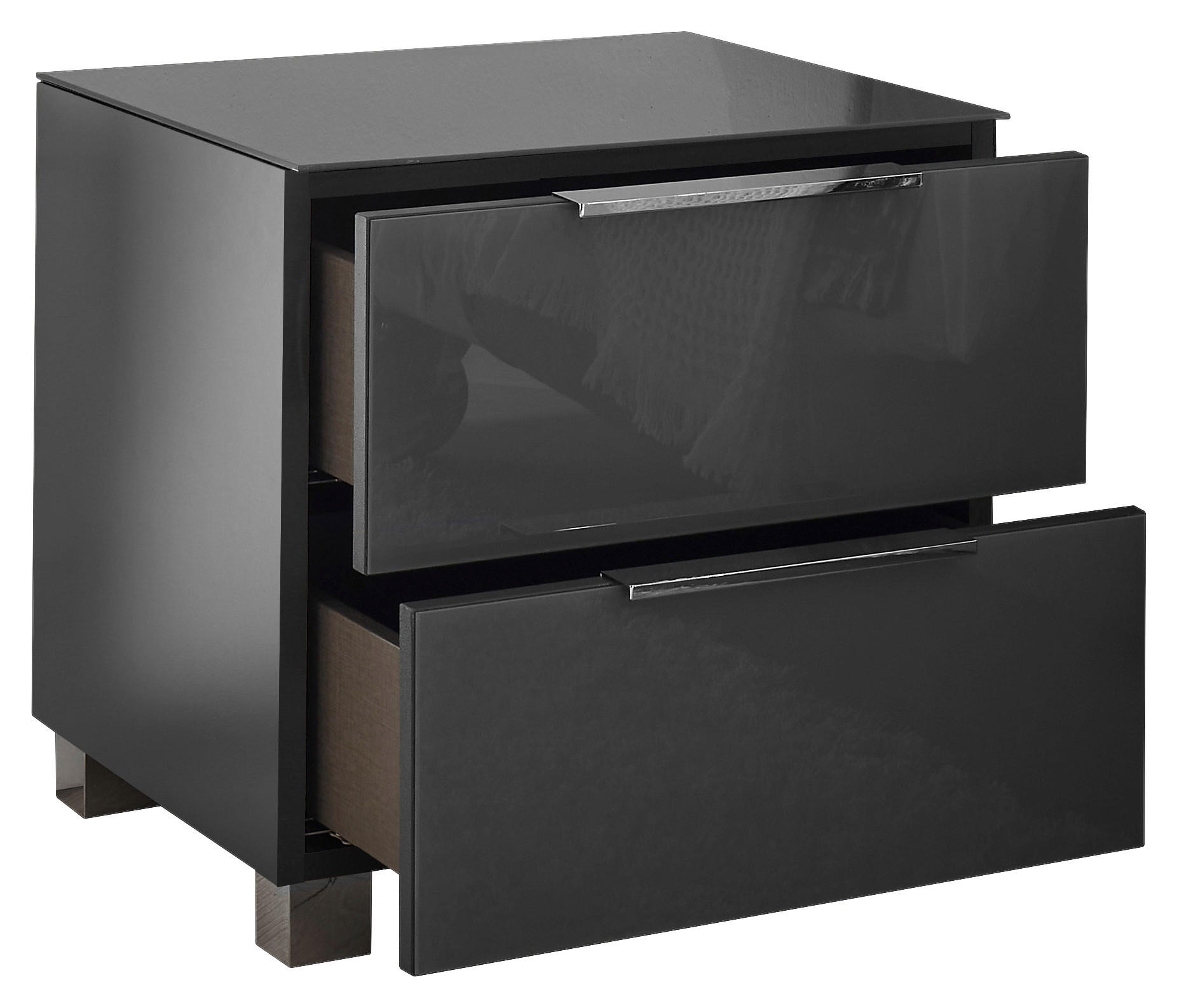 NACHTKÄSTCHEN 45,1/44,3/40 cm  in Graphitfarben  - Chromfarben/Graphitfarben, KONVENTIONELL, Glas/Holzwerkstoff (45,1/44,3/40cm) - Xora